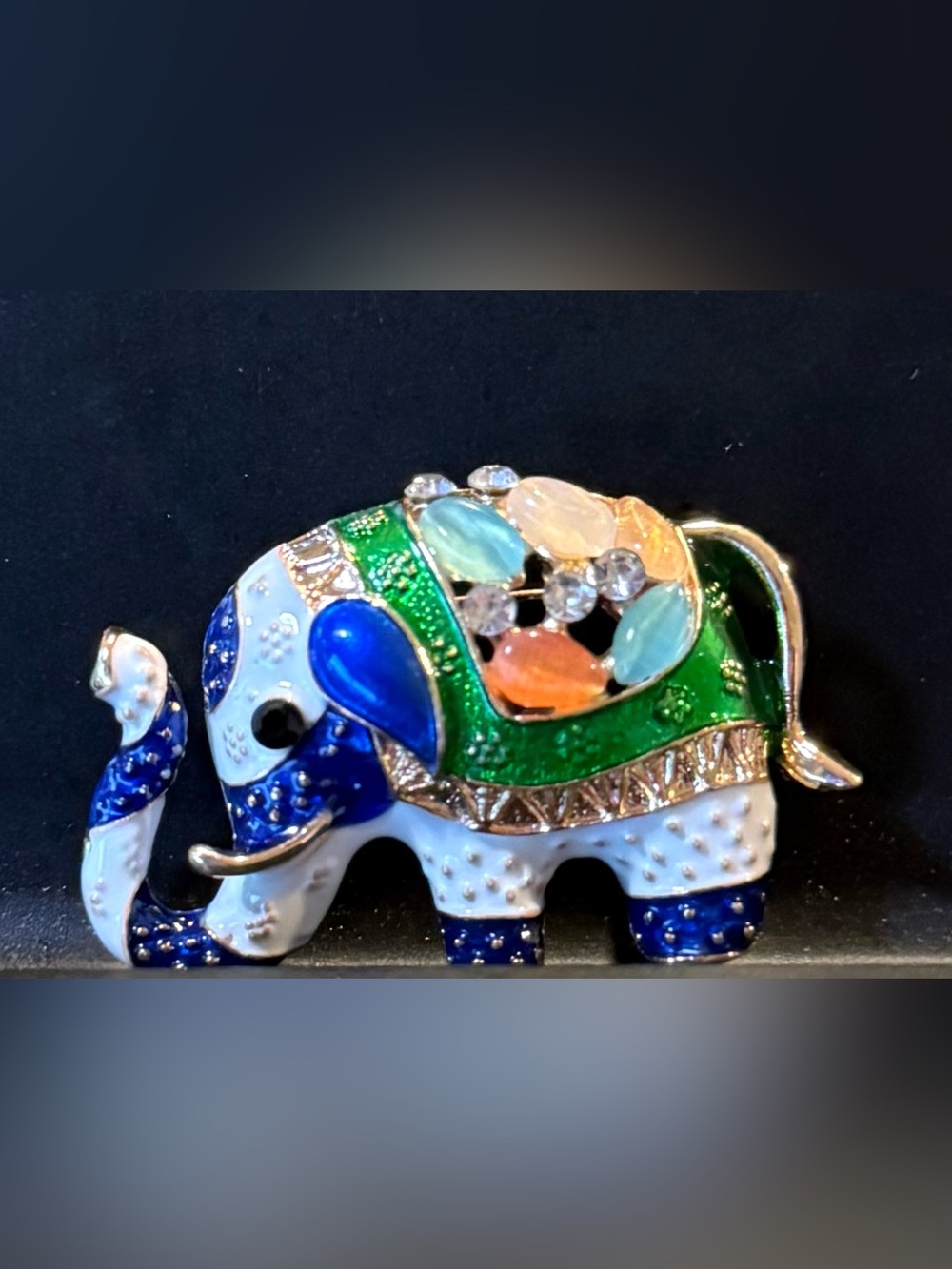 Elephant Brooch Pin - Green & Blue Multicolor